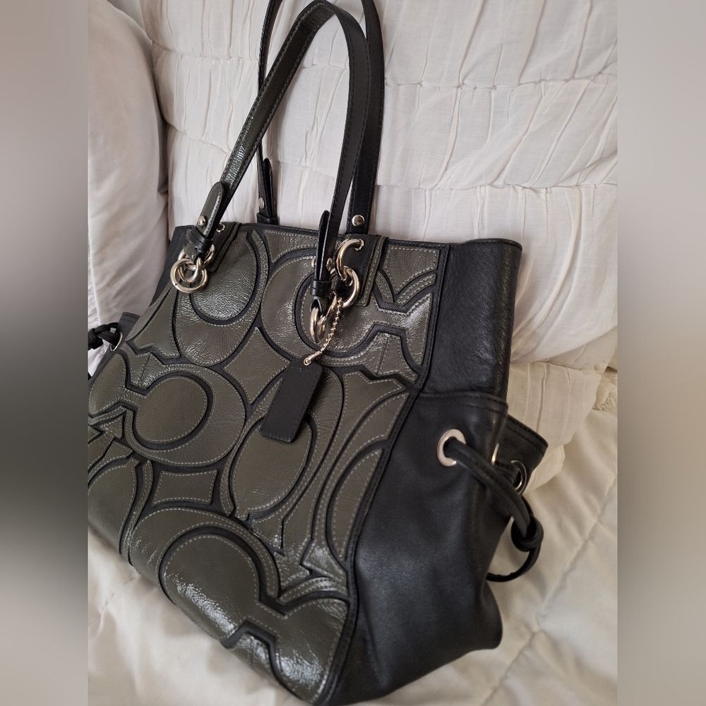 Coach Black and Gray Embossed C Patterned Tote - Picture 2 of 9